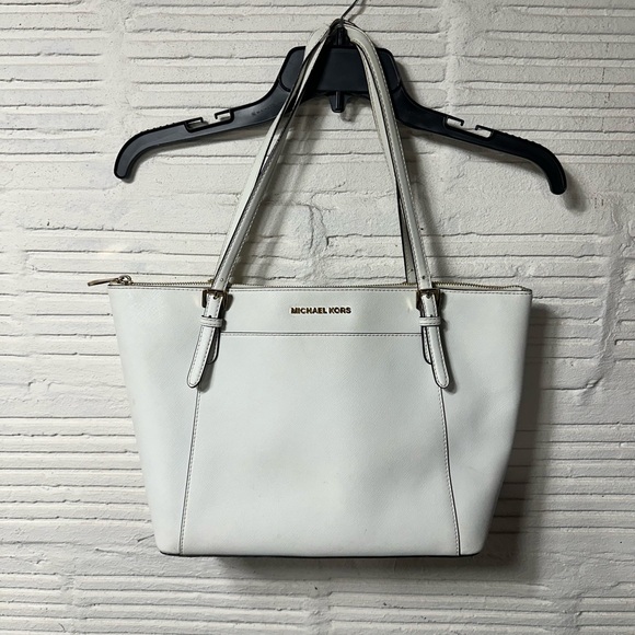 MICHAEL Michael Kors Handbags - Michael Kors Ciara Large White Leather Tote With Pockets
